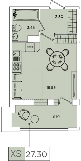1-комнатная квартира (Студия) с отделкой в ЖК Прокшино на 6 этаже в 1 секции. Сдача в 2 кв. 2026 г.