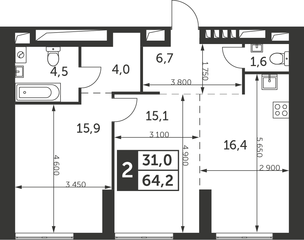 3-комнатная квартира в ЖК iLove на 15 этаже в 6 секции. Сдача в 4 кв. 2023 г.