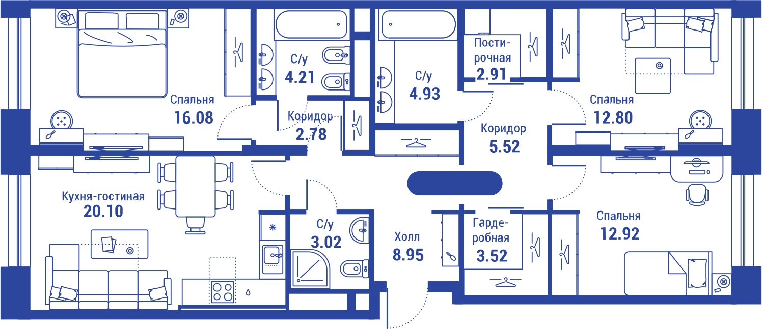3-комнатная квартира в ЖК Прокшино на 12 этаже в 4 секции. Сдача в 1 кв. 2026 г.