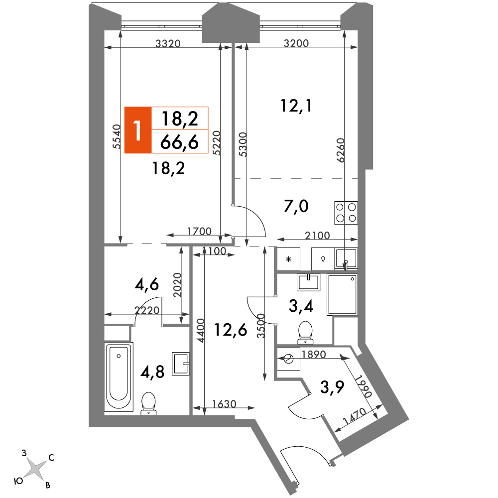 2-комнатная квартира в ЖК iLove на 26 этаже в 6 секции. Сдача в 4 кв. 2023 г.
