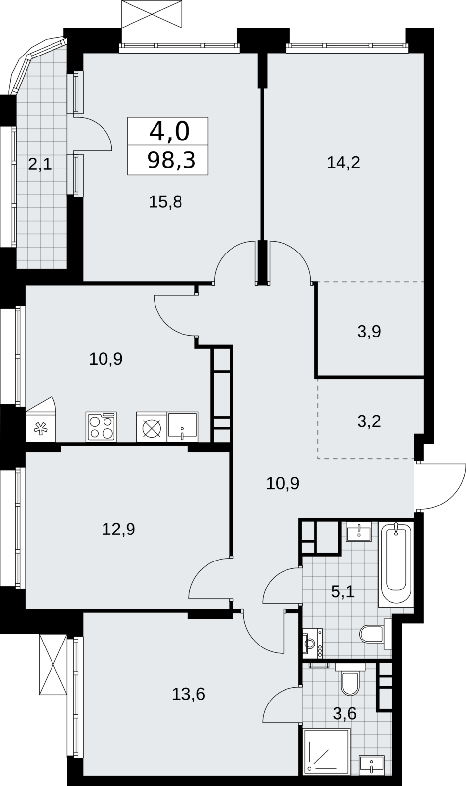 3-комнатная квартира в ЖК Wellton Towers на 24 этаже в 1 секции. Сдача в 3 кв. 2021 г.