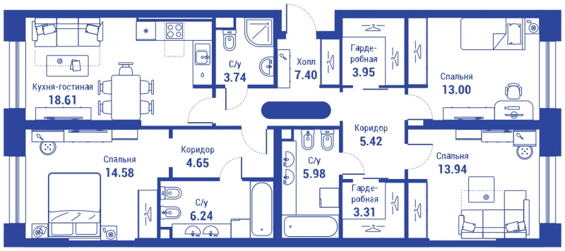 3-комнатная квартира в ЖК Wellton Towers на 47 этаже в 1 секции. Сдача в 3 кв. 2021 г.