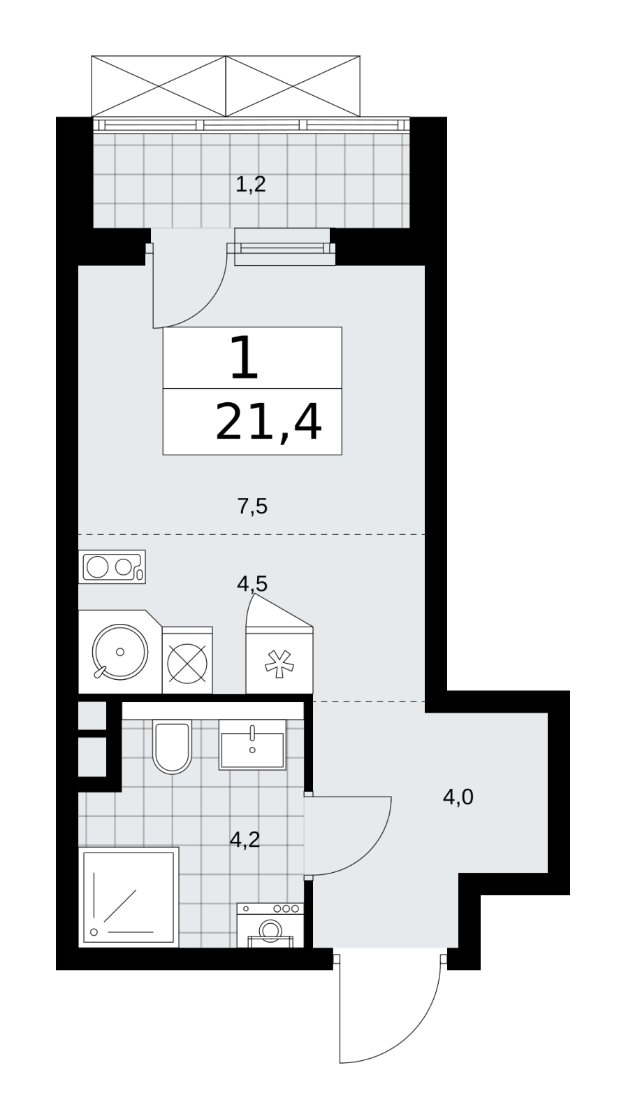 4-комнатная квартира в ЖК Wellton Towers на 23 этаже в 1 секции. Сдача в 3 кв. 2021 г.