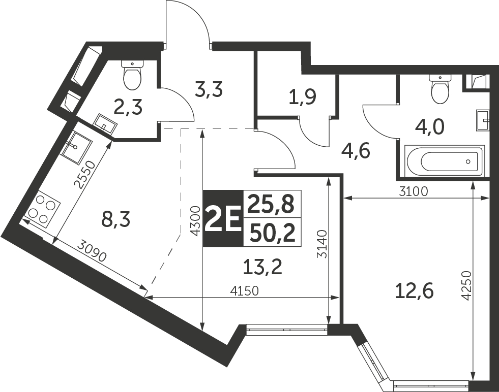 2-комнатная квартира с отделкой в ЖК Прокшино на 8 этаже в 1 секции. Сдача в 2 кв. 2026 г.