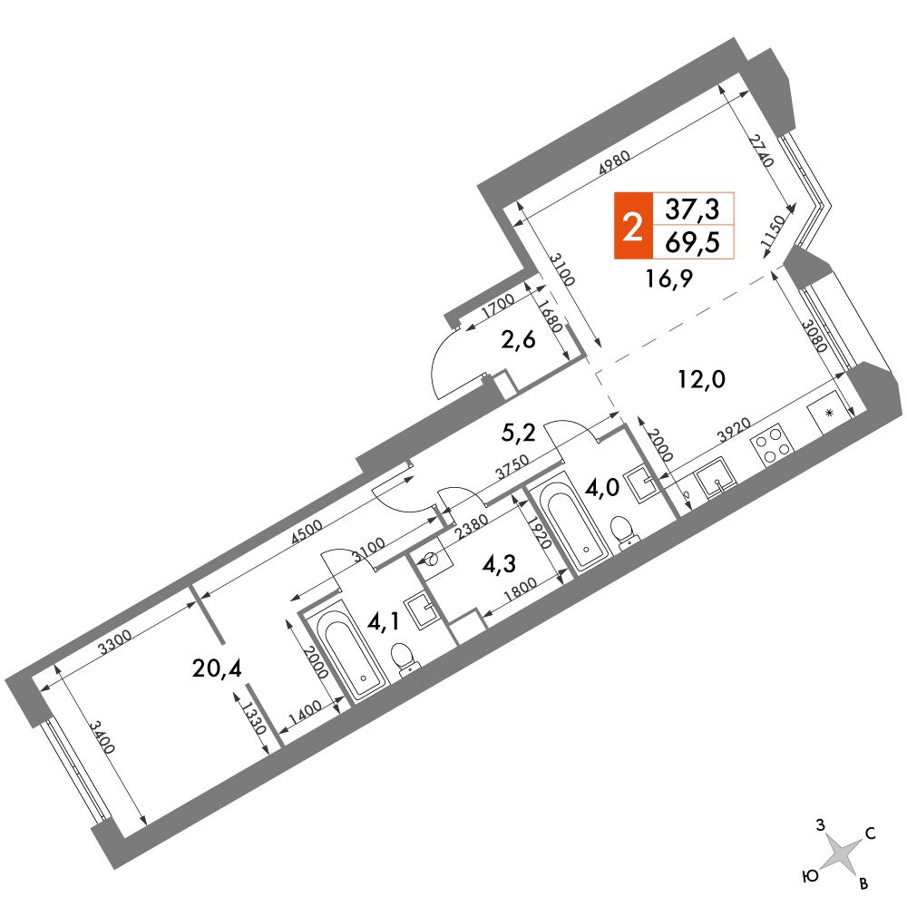 4-комнатная квартира в ЖК iLove на 34 этаже в 3 секции. Сдача в 4 кв. 2023 г.