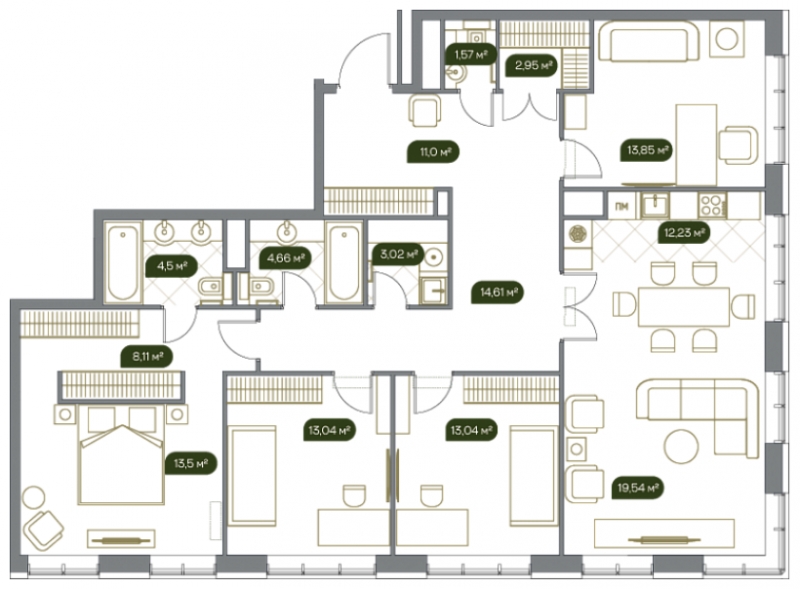 4-комнатная квартира с отделкой в ЖК iLove на 19 этаже в 3 секции. Сдача в 3 кв. 2024 г.