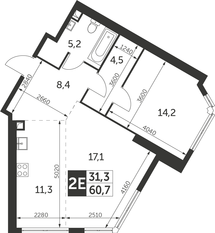 1-комнатная квартира (Студия) с отделкой в ЖК Прокшино на 10 этаже в 1 секции. Сдача в 2 кв. 2026 г.