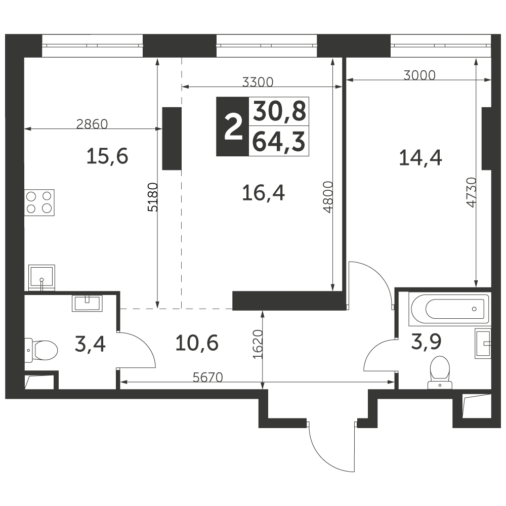 5-комнатная квартира с отделкой в ЖК iLove на 16 этаже в 3 секции. Сдача в 3 кв. 2024 г.