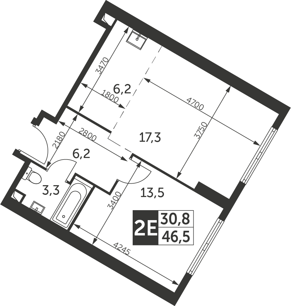 2-комнатная квартира в ЖК iLove на 34 этаже в 3 секции. Сдача в 4 кв. 2023 г.