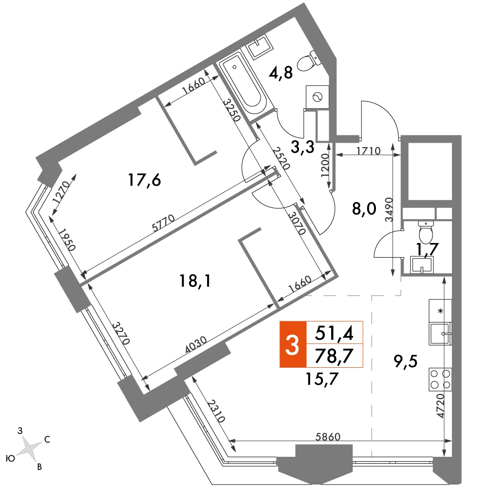 2-комнатная квартира в ЖК iLove на 2 этаже в 6 секции. Сдача в 4 кв. 2023 г.