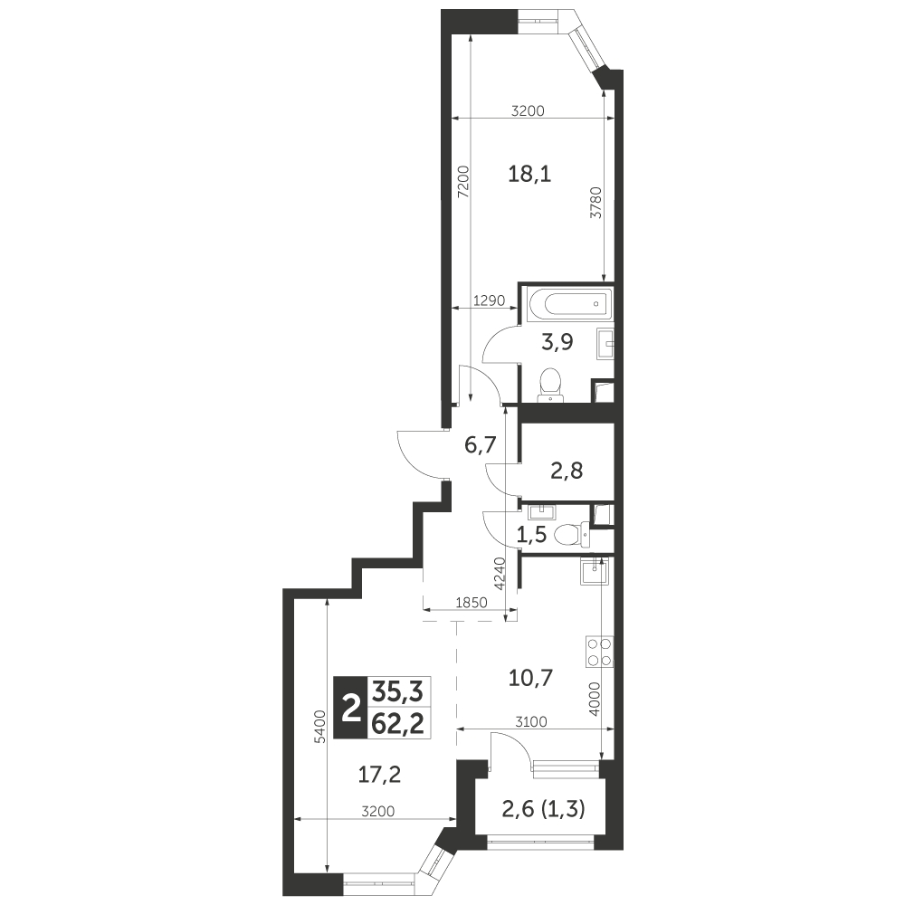 1-комнатная квартира (Студия) с отделкой в ЖК Середневский лес на 4 этаже в 2 секции. Сдача в 3 кв. 2025 г.