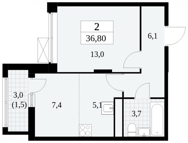 1-комнатная квартира с отделкой в ЖК 28 микрорайон на 7 этаже в 4 секции. Сдача в 4 кв. 2019 г.