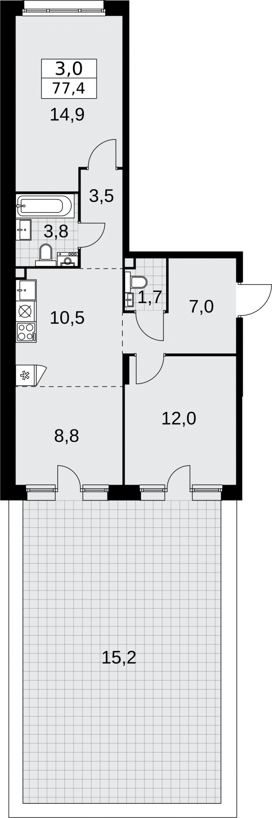 3-комнатная квартира в ЖК Остров Эрин на 4 этаже в 6 секции. Сдача в 2 кв. 2019 г.