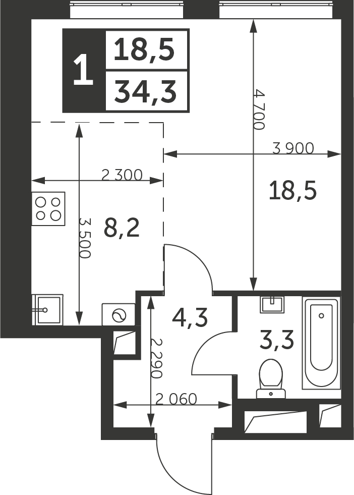 2-комнатная квартира в ЖК iLove на 3 этаже в 6 секции. Сдача в 4 кв. 2023 г.