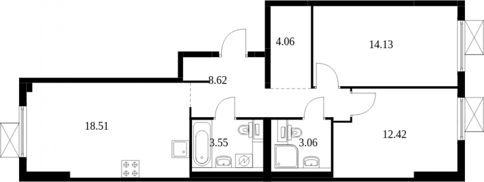 2-комнатная квартира в ЖК iLove на 2 этаже в 2 секции. Сдача в 4 кв. 2023 г.
