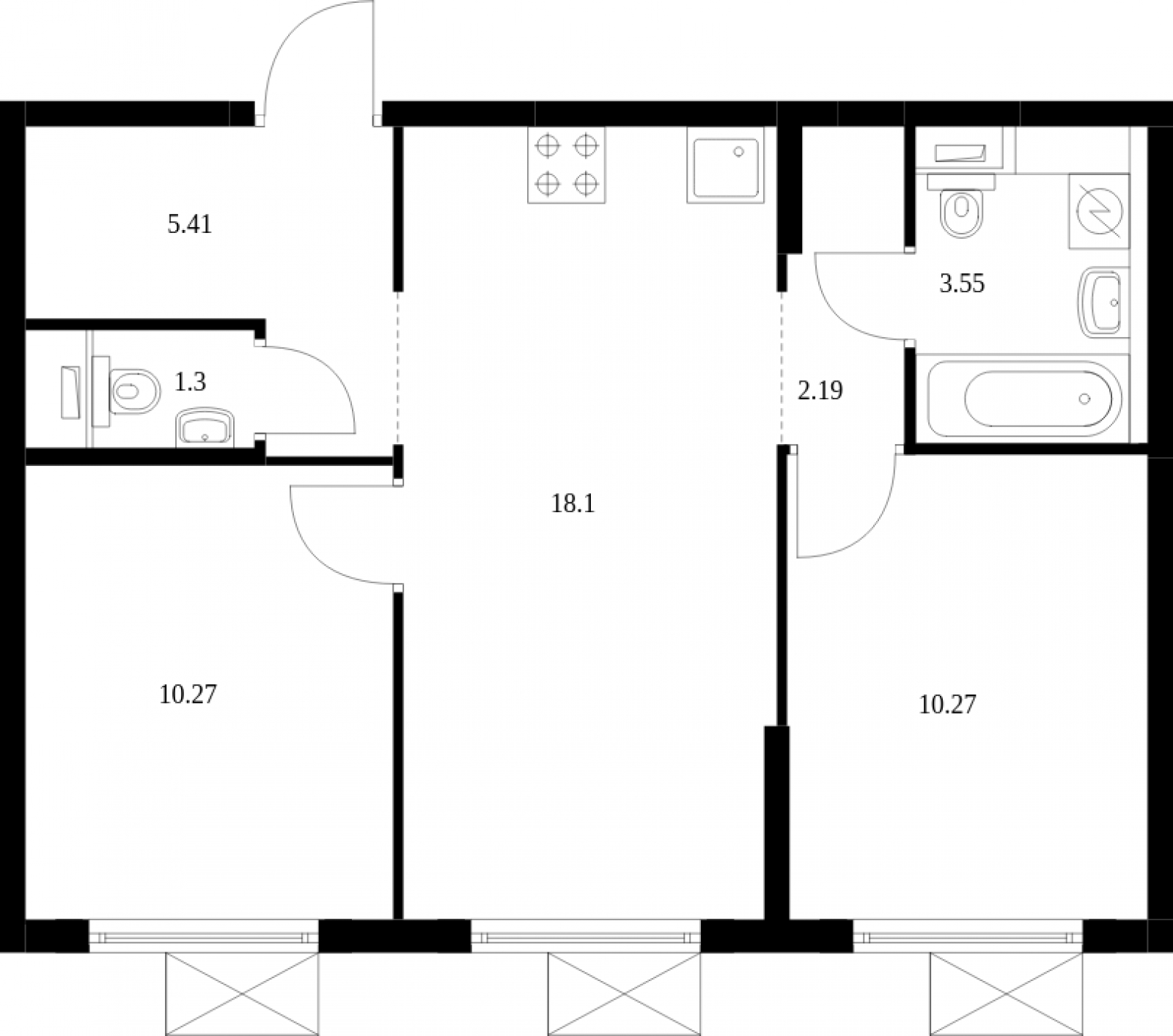 3-комнатная квартира в ЖК iLove на 2 этаже в 2 секции. Сдача в 4 кв. 2023 г.