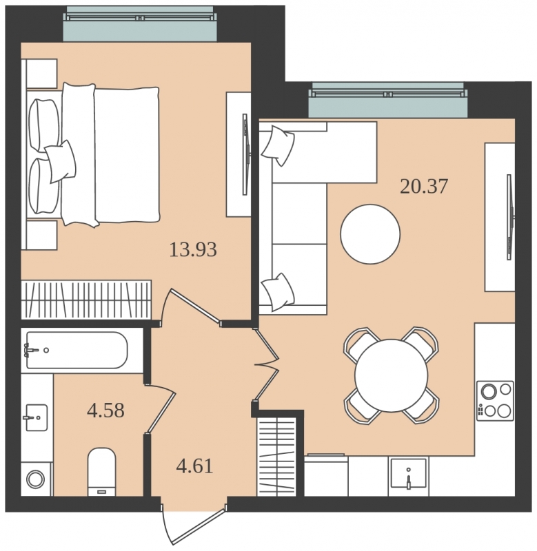 1-комнатная квартира в ЖК iLove на 9 этаже в 2 секции. Сдача в 4 кв. 2023 г.