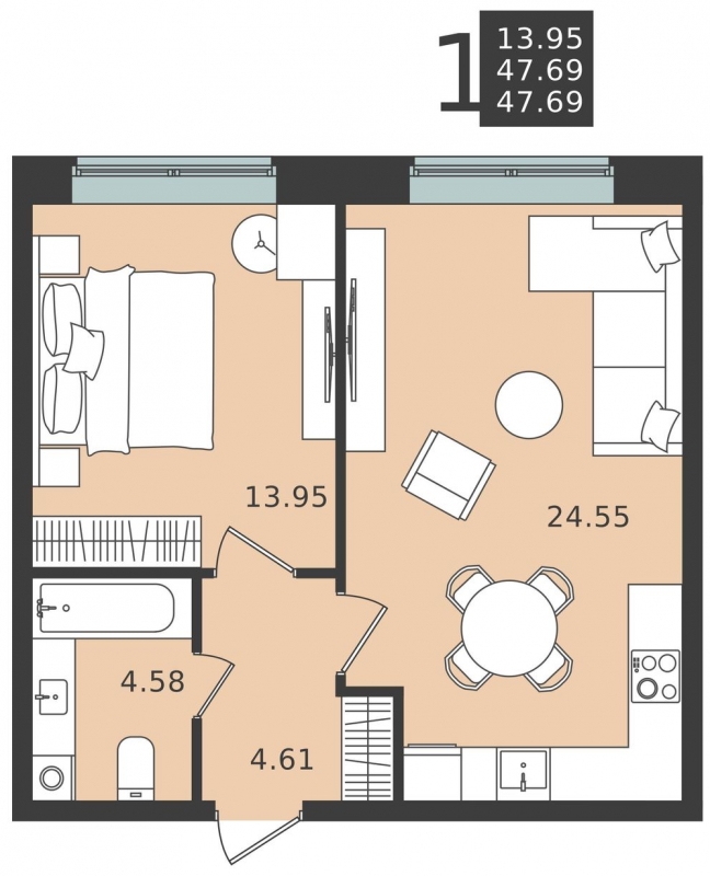3-комнатная квартира в ЖК iLove на 10 этаже в 2 секции. Сдача в 4 кв. 2023 г.