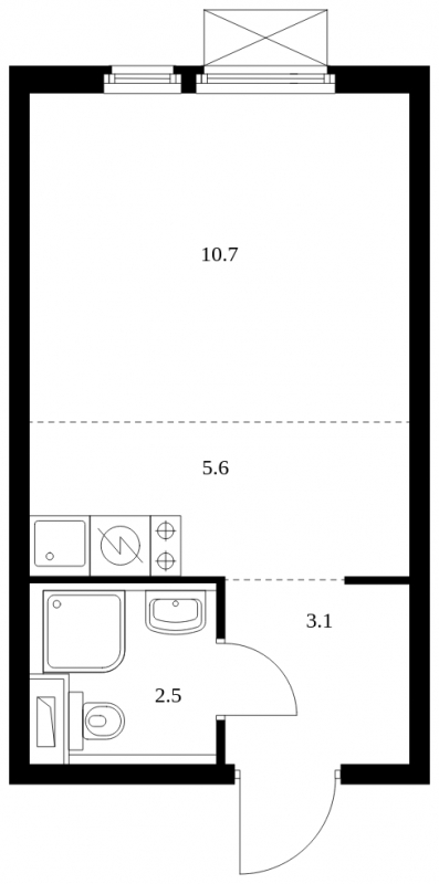 1-комнатная квартира (Студия) с отделкой в ЖК Прокшино на 12 этаже в 4 секции. Сдача в 2 кв. 2026 г.