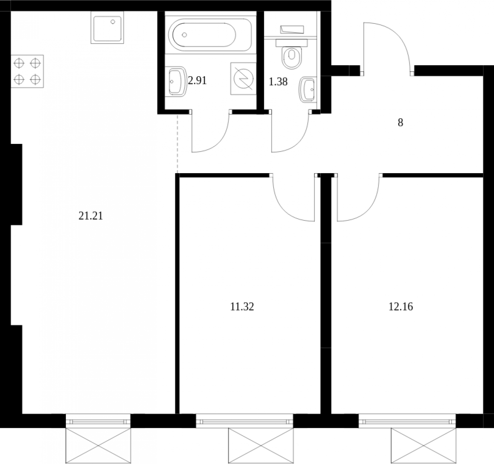 1-комнатная квартира (Студия) с отделкой в ЖК Прокшино на 13 этаже в 4 секции. Сдача в 2 кв. 2026 г.