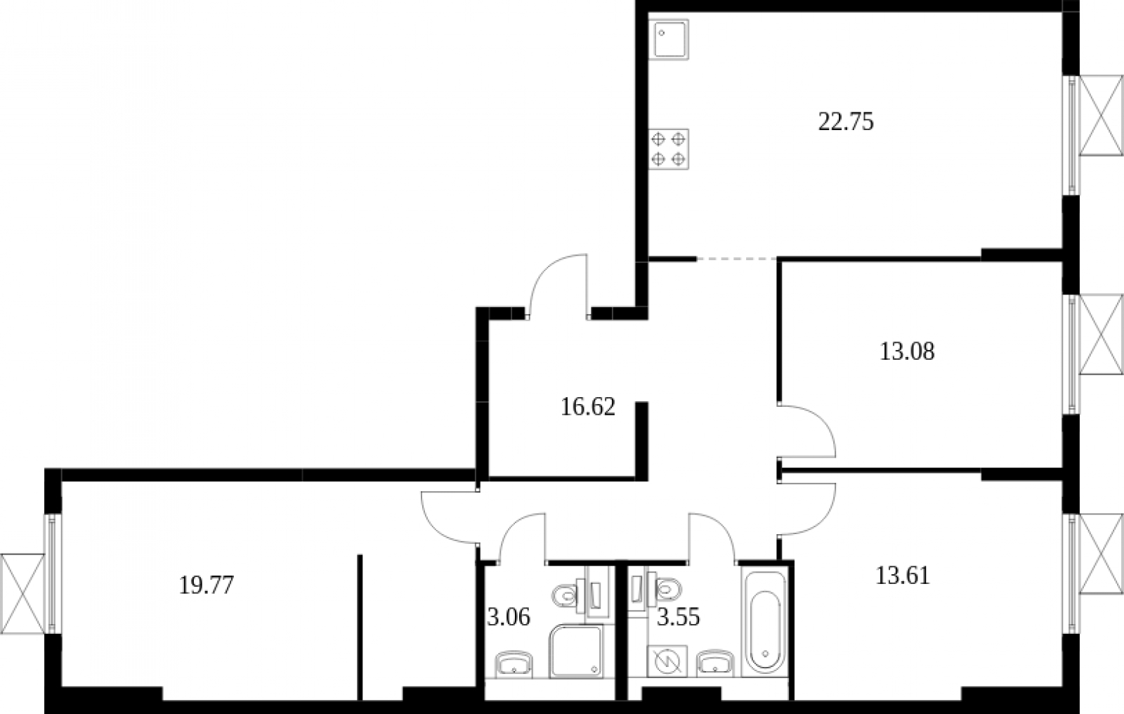 3-комнатная квартира с отделкой в ЖК Середневский лес на 2 этаже в 6 секции. Сдача в 2 кв. 2025 г.