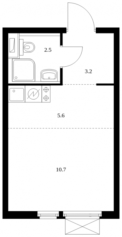 1-комнатная квартира (Студия) с отделкой в ЖК Середневский лес на 8 этаже в 1 секции. Сдача в 1 кв. 2025 г.