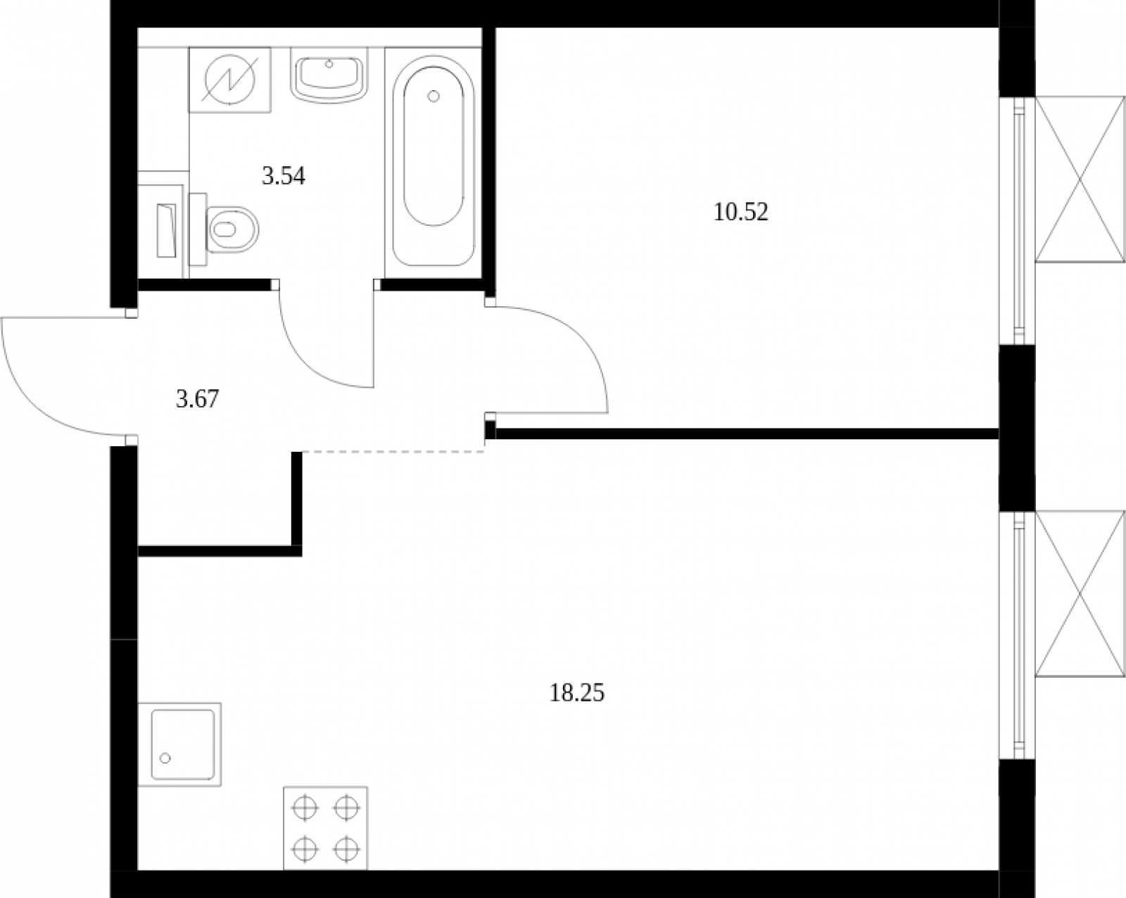 1-комнатная квартира (Студия) с отделкой в ЖК Середневский лес на 3 этаже в 2 секции. Сдача в 2 кв. 2025 г.