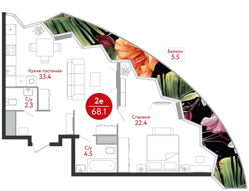 2-комнатная квартира с отделкой в ЖК Прокшино на 14 этаже в 6 секции. Сдача в 2 кв. 2026 г.