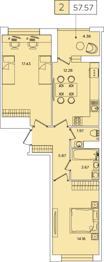3-комнатная квартира в ЖК iLove на 8 этаже в 2 секции. Сдача в 4 кв. 2023 г.