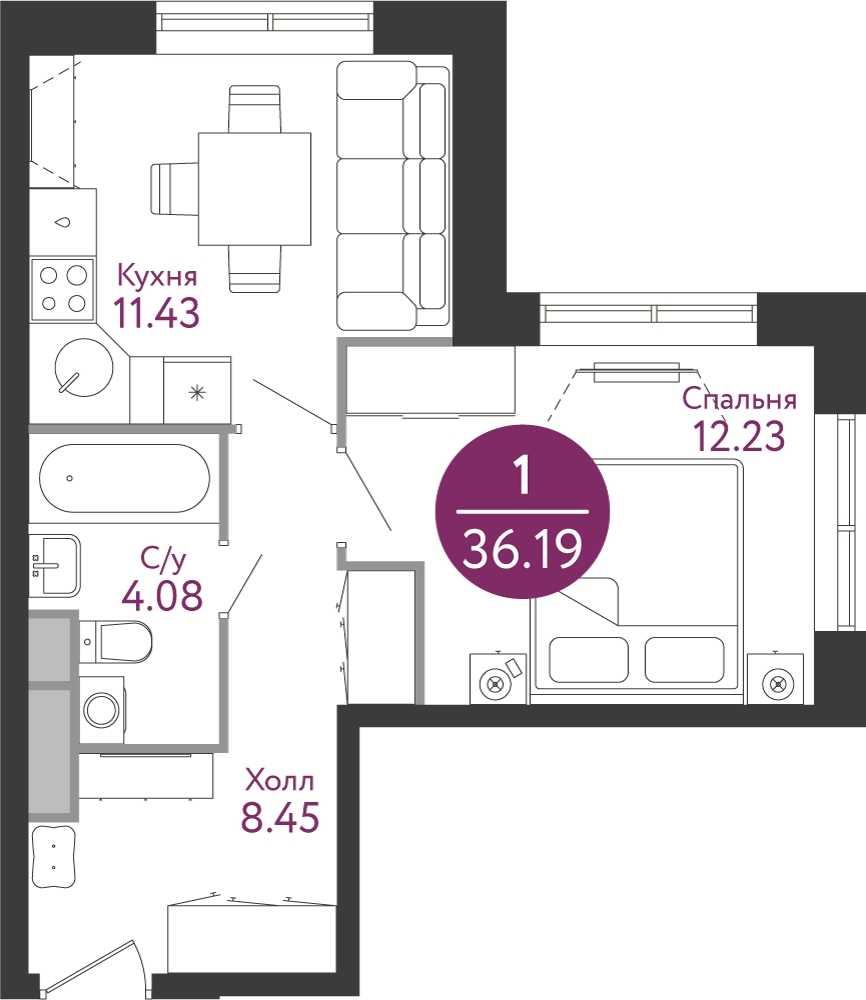 2-комнатная квартира с отделкой в ЖК Середневский лес на 6 этаже в 1 секции. Сдача в 3 кв. 2025 г.