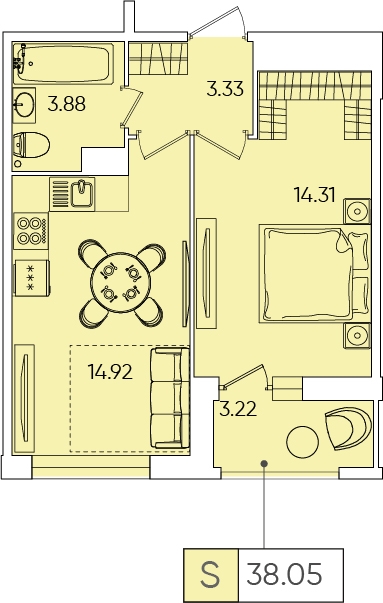 1-комнатная квартира (Студия) с отделкой в ЖК Большая Очаковская 2 на 33 этаже в 1 секции. Сдача в 4 кв. 2024 г.