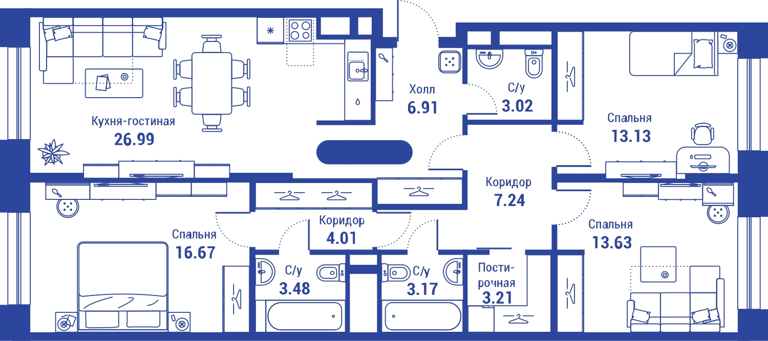 2-комнатная квартира в ЖК Дом на Садовой на 14 этаже в 2 секции. Дом сдан.