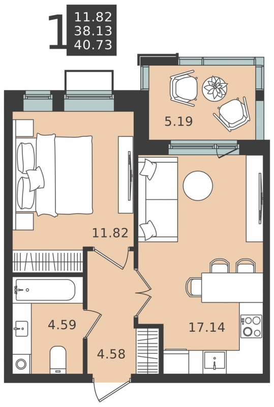 1-комнатная квартира (Студия) в ЖК Holland park на 2 этаже в 4 секции. Сдача в 4 кв. 2023 г.