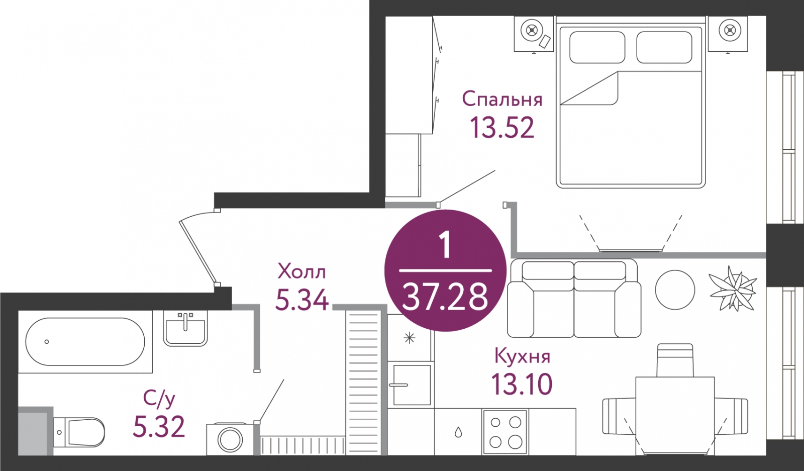 2-комнатная квартира в ЖК iLove на 10 этаже в 2 секции. Сдача в 4 кв. 2023 г.