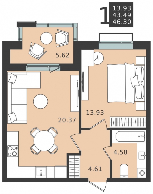 1-комнатная квартира с отделкой в ЖК Большая Очаковская 2 на 32 этаже в 1 секции. Сдача в 1 кв. 2023 г.