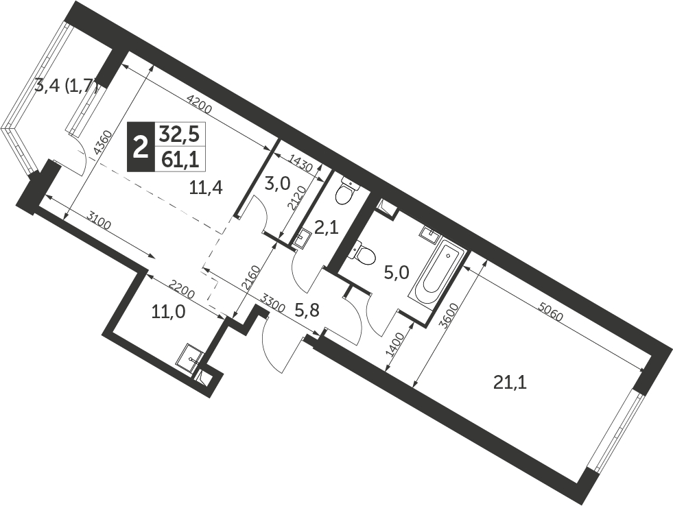 1-комнатная квартира с отделкой в ЖК Настоящее на 10 этаже в 5 секции. Сдача в 4 кв. 2022 г.