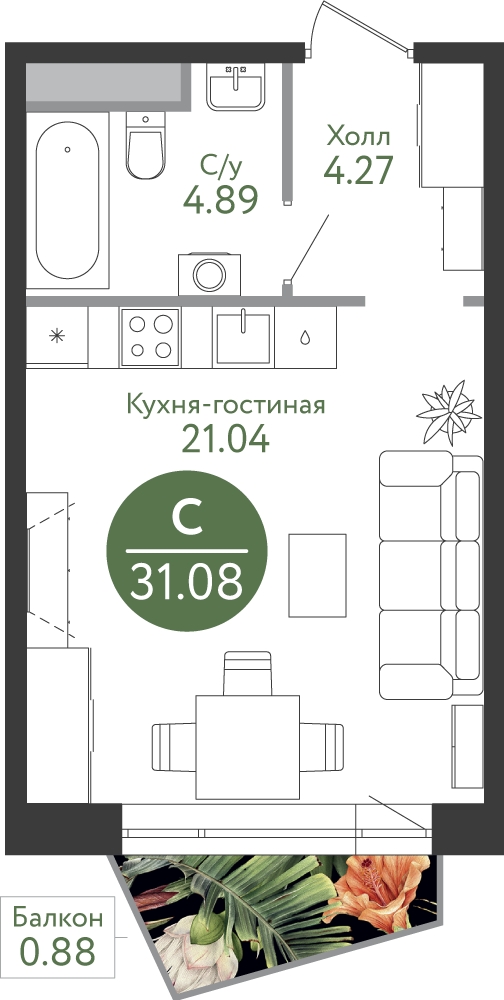1-комнатная квартира с отделкой в ЖК Большая Очаковская 2 на 21 этаже в 1 секции. Сдача в 2 кв. 2025 г.