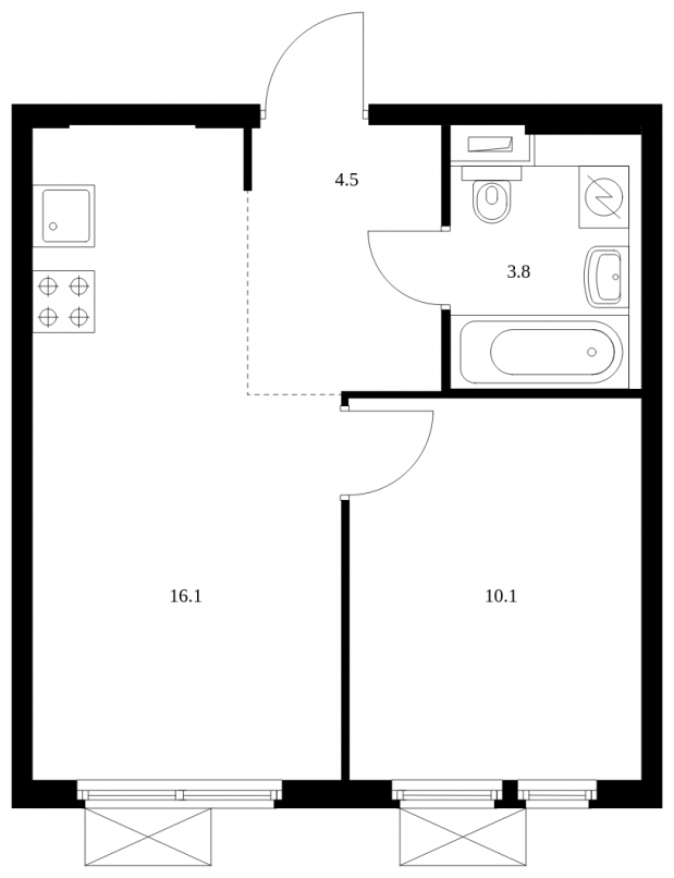 1-комнатная квартира (Студия) в ЖК Пехра на 18 этаже в 7 секции. Сдача в 1 кв. 2024 г.
