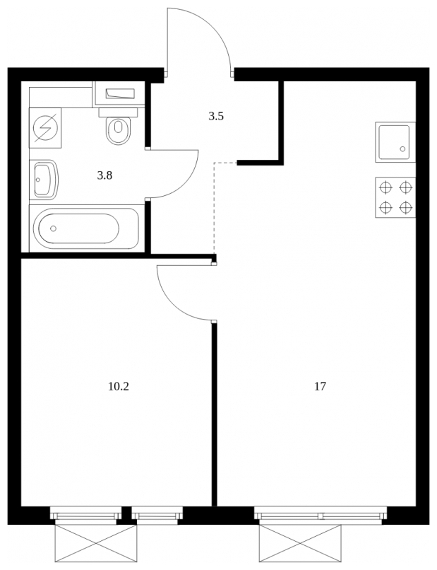 1-комнатная квартира (Студия) в ЖК Инновация на 24 этаже в 7 секции. Сдача в 2 кв. 2023 г.