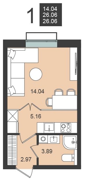 1-комнатная квартира в ЖК iLove на 8 этаже в 2 секции. Сдача в 4 кв. 2023 г.