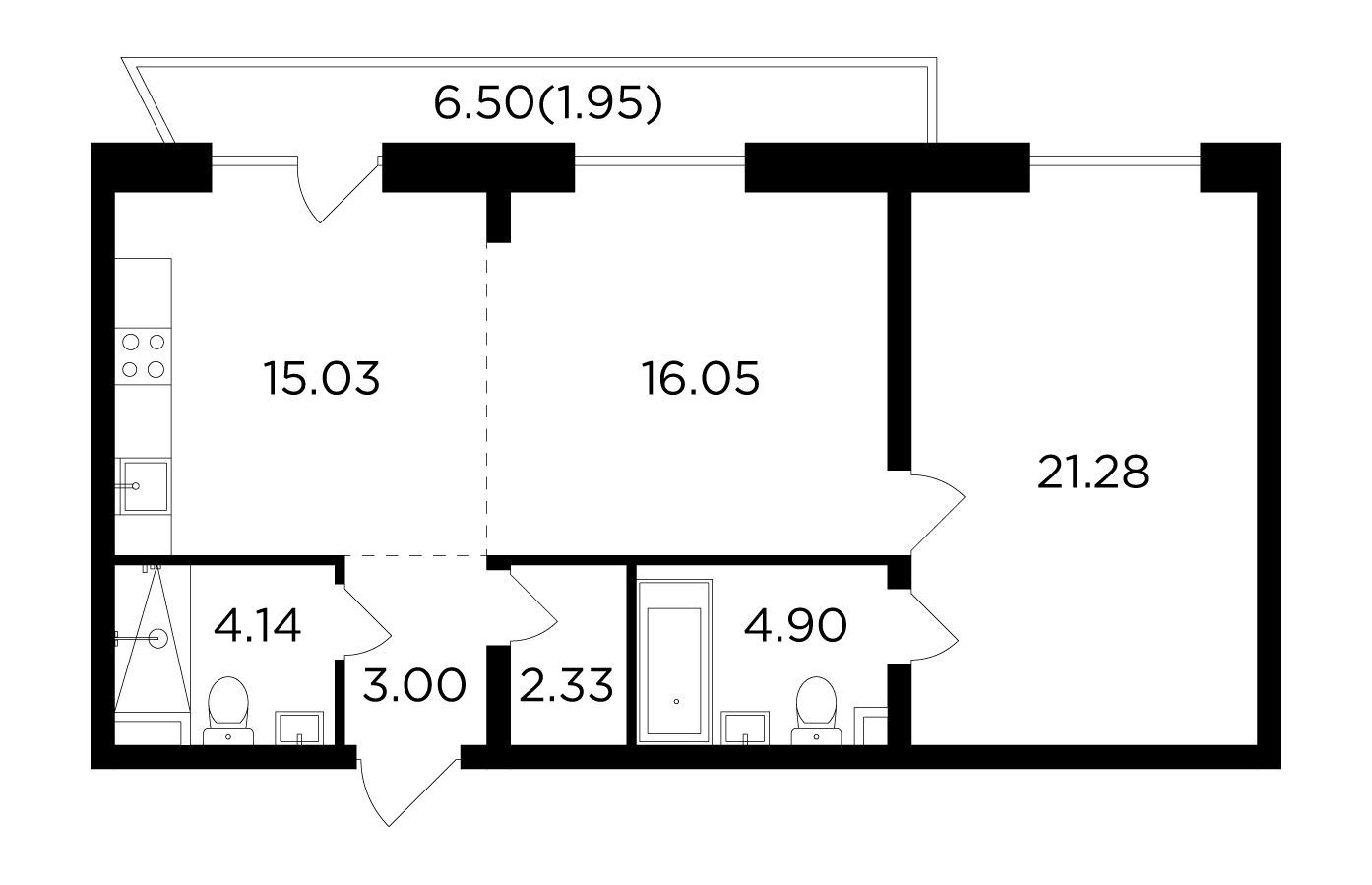 2-комнатная квартира в ЖК Мишино-2 на 2 этаже в 1 секции. Сдача в 1 кв. 2024 г.
