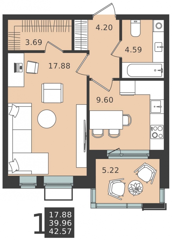 1-комнатная квартира в ЖК iLove на 10 этаже в 2 секции. Сдача в 4 кв. 2023 г.