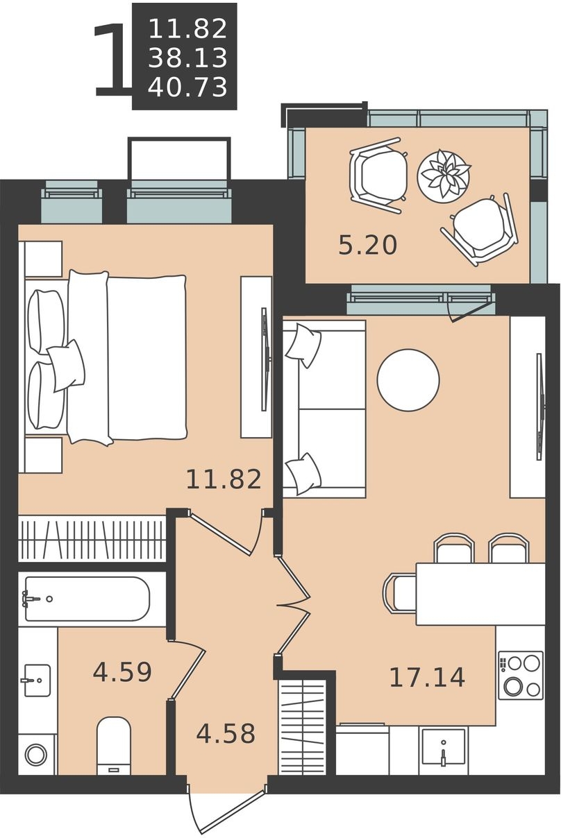 1-комнатная квартира (Студия) с отделкой в ЖК Аквилон SKY на 24 этаже в 1 секции. Сдача в 3 кв. 2022 г.