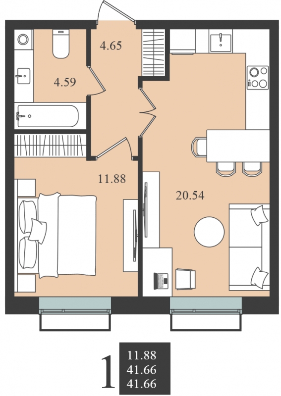 1-комнатная квартира (Студия) с отделкой в ЖК Середневский лес на 12 этаже в 5 секции. Сдача в 1 кв. 2025 г.
