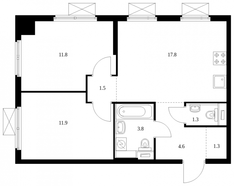 2-комнатная квартира в ЖК Дом на Садовой на 12 этаже в 2 секции. Дом сдан.