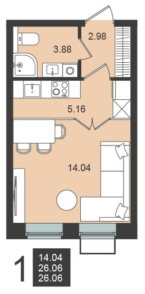 1-комнатная квартира (Студия) с отделкой в ЖК Середневский лес на 2 этаже в 1 секции. Сдача в 1 кв. 2025 г.