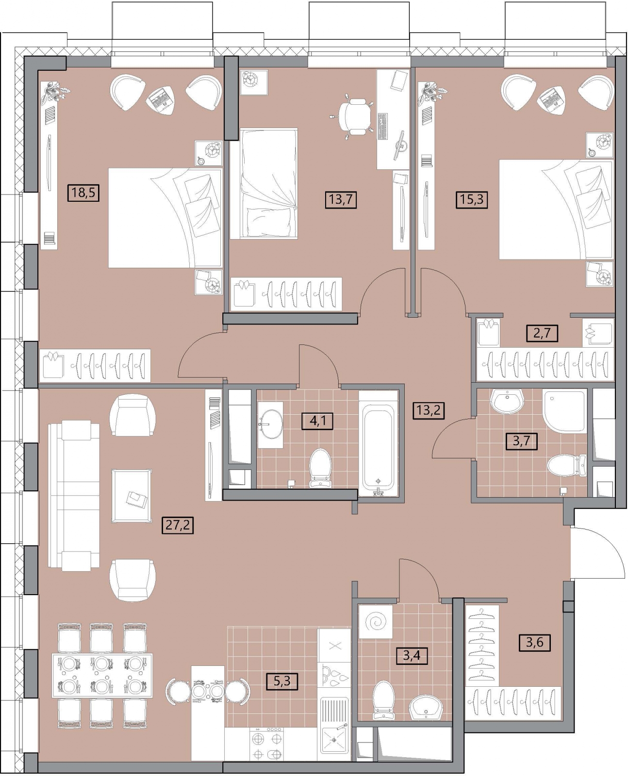 2-комнатная квартира в ЖК West Garden на 3 этаже в 1 секции. Сдача в 2 кв. 2023 г.