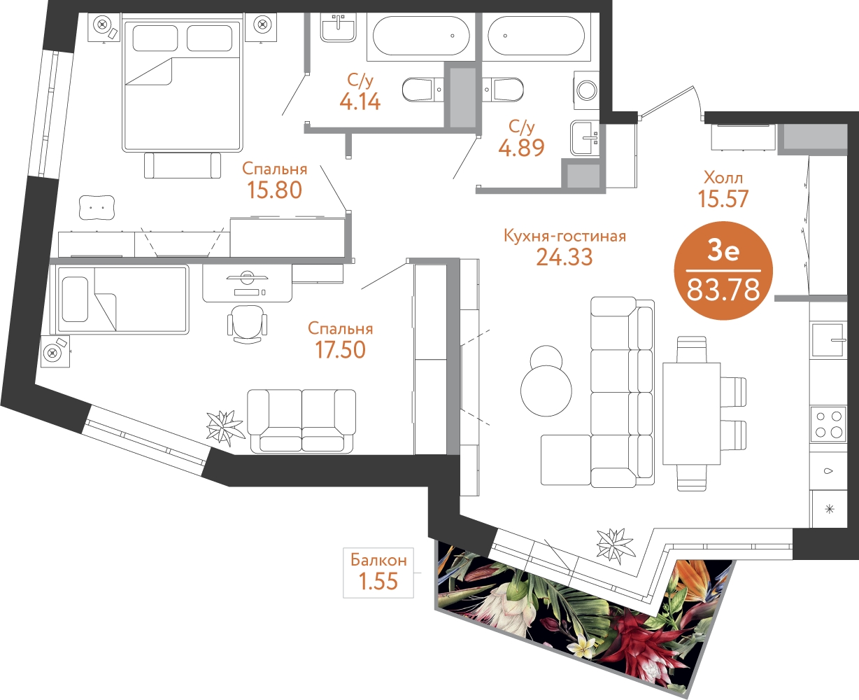 1-комнатная квартира (Студия) с отделкой в ЖК Аквилон SKY на 22 этаже в 1 секции. Сдача в 3 кв. 2022 г.
