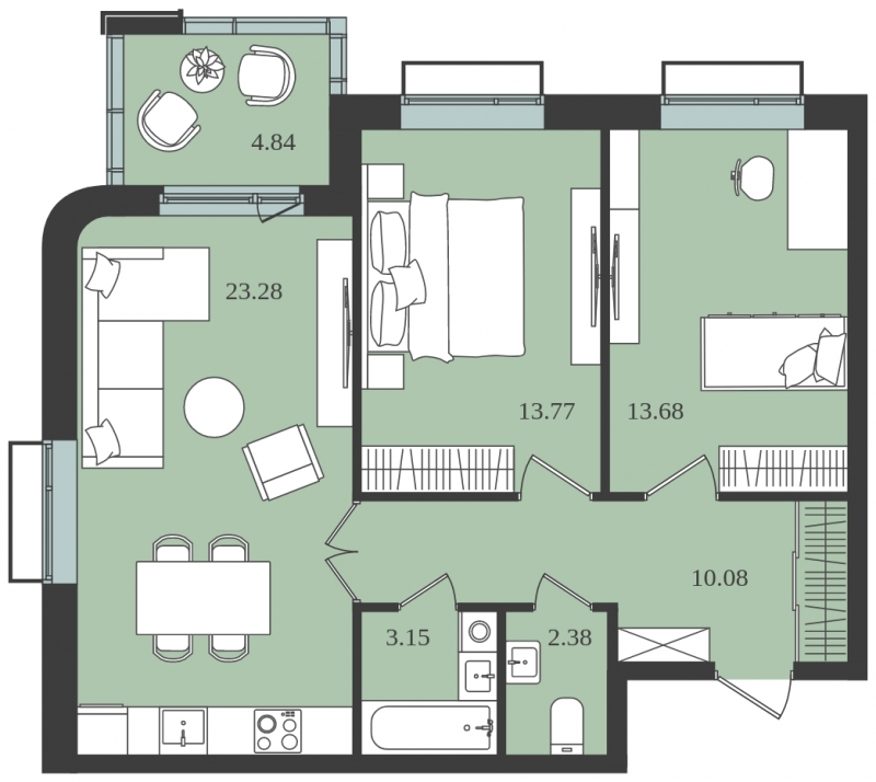 3-комнатная квартира с отделкой в ЖК Прокшино на 9 этаже в 3 секции. Сдача в 2 кв. 2026 г.