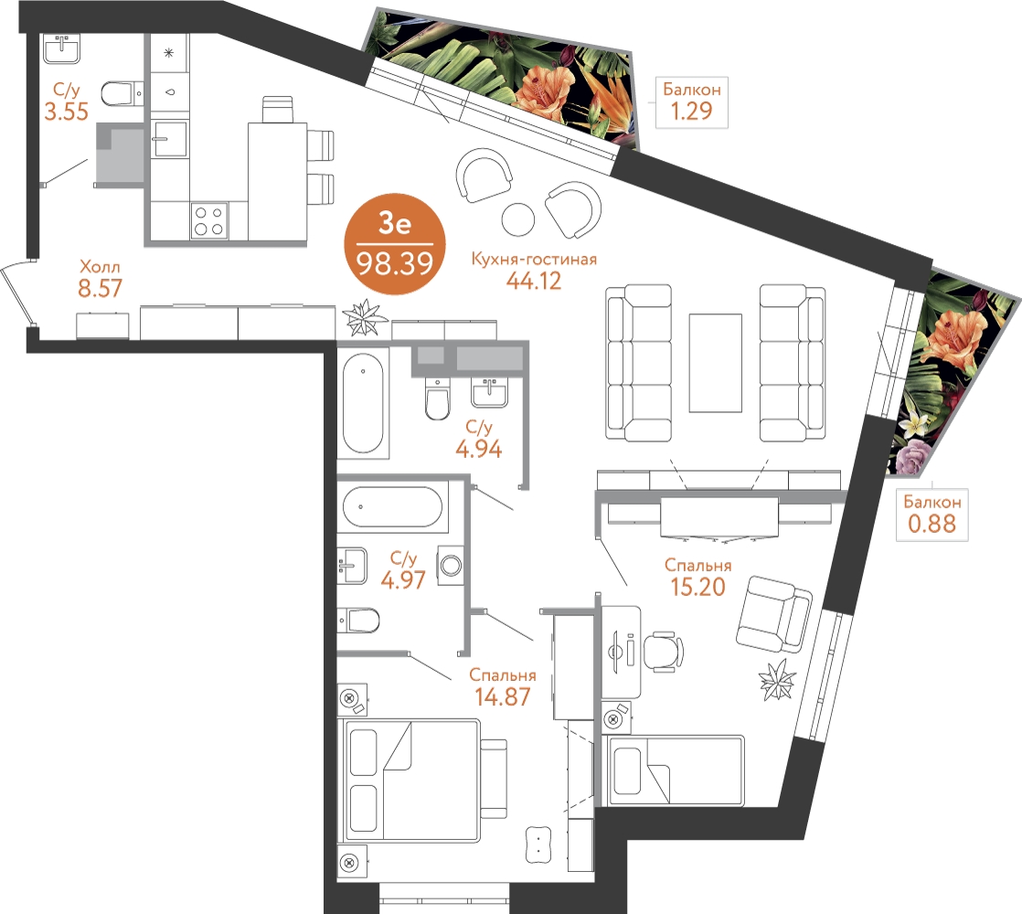 1-комнатная квартира (Студия) с отделкой в ЖК Середневский лес на 10 этаже в 3 секции. Сдача в 1 кв. 2025 г.